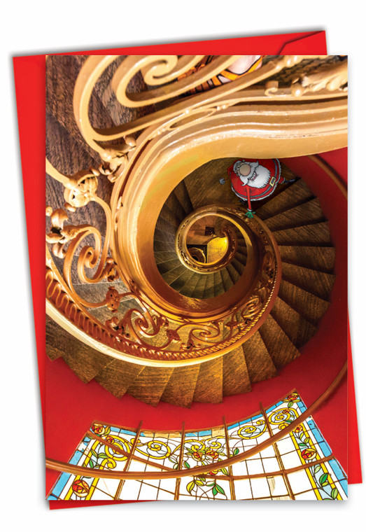 Steppin' Up Santa, Printed Christmas Greeting Card - C3290EXS