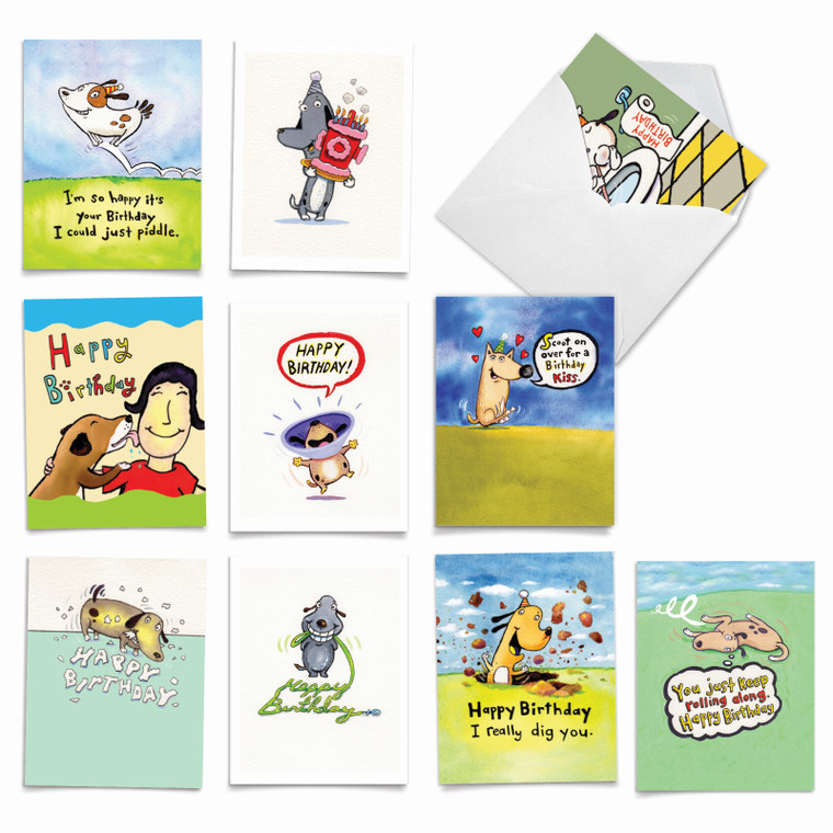 Doggy, Assorted Set Of Birthday Notecards - AM3792BDG