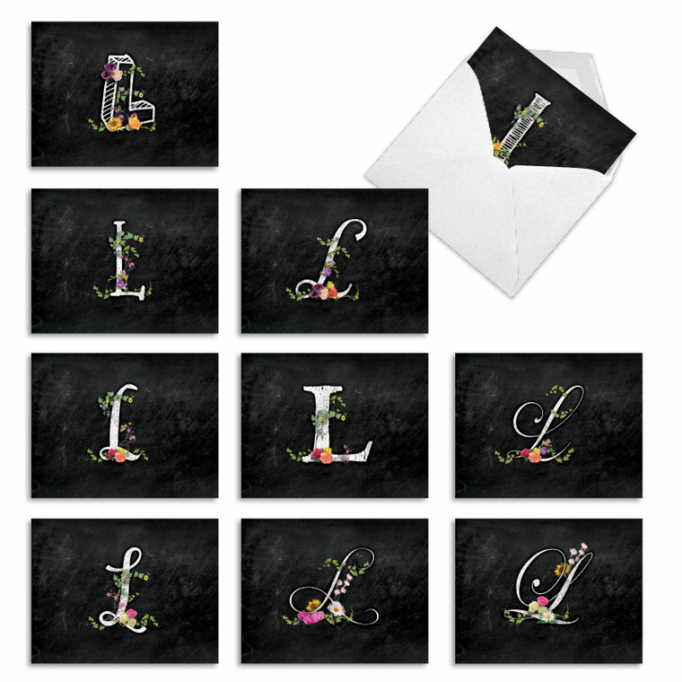 Chalk And Roses Initial L, Assorted Set Of Blank Notecards - AM3799OCB