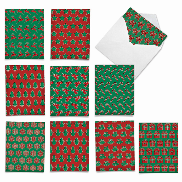 Wrapping Paper Style Christmas Greeting Cards