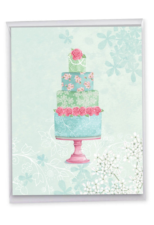 Watercolor Cake, Extra Large Wedding Congratulations Greeting Card - J2984FWDG