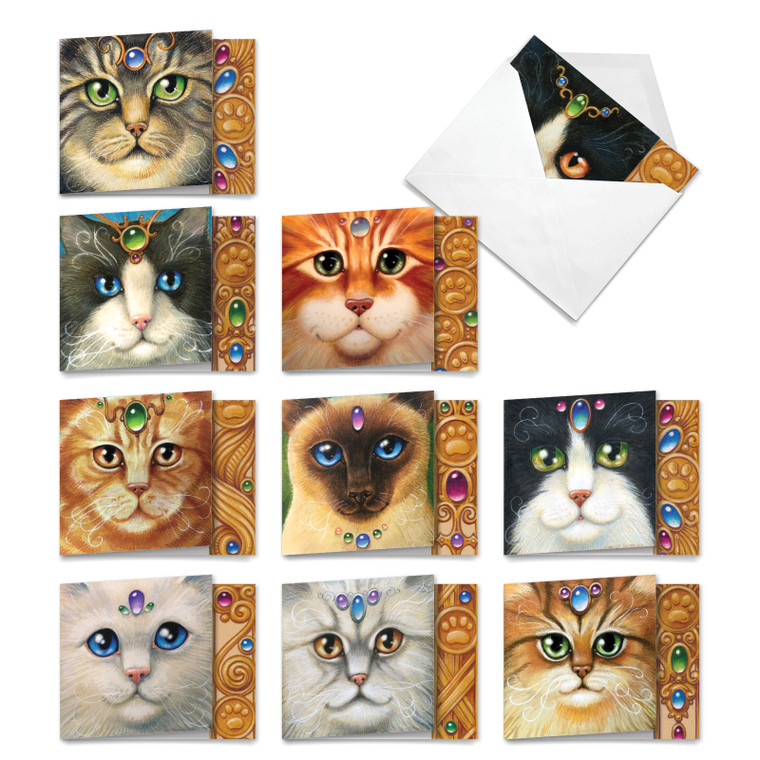 Fancy Felines, Assorted Set Of Square-Top Thank You Notecards - AMQ4602TYG