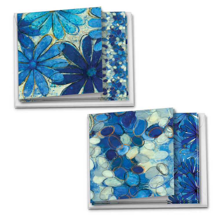 Blue Blooms, Assorted Set Of Square-Top Thank You Notecards - AMQ4607TYG