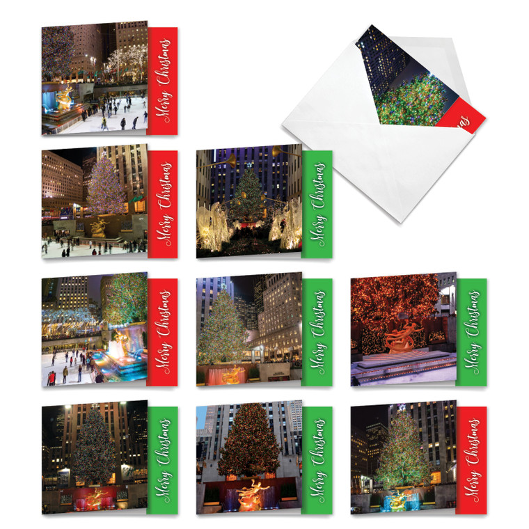 NYChristmas, Assorted Set Of Square-Top Christmas Notecards - AMQ4958XSG