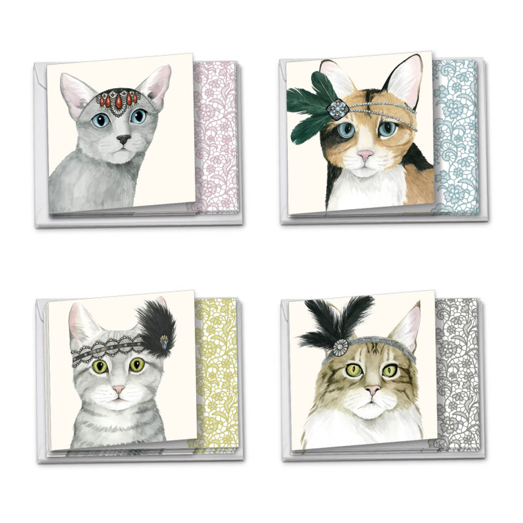 Downton Tabby, Assorted Set Of Square-Top Blank Notecards - AMQ5029OCB