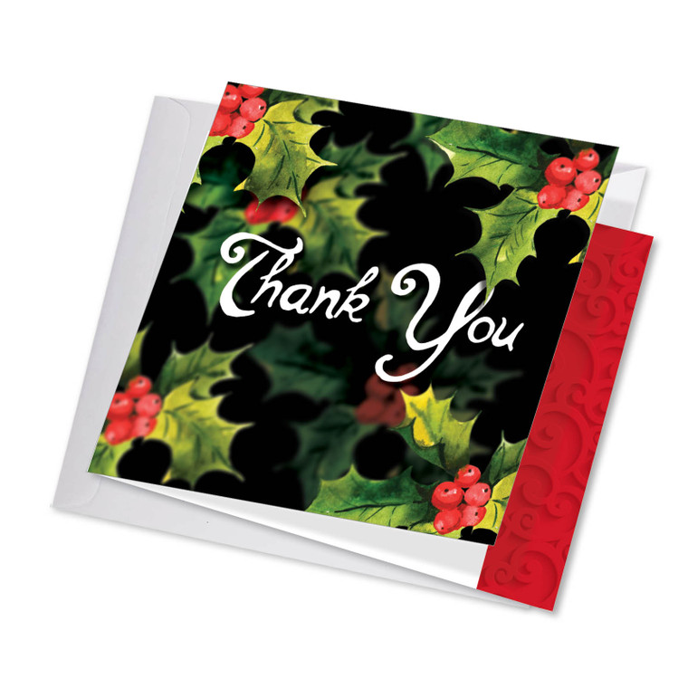 Multidimensional Christmas Hollies, Extra Large Square-Top Christmas Thank You Greeting Card - JQ4984AXTG