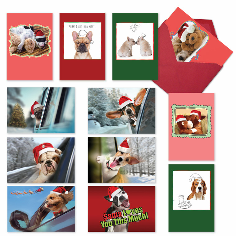 Puppy Holidays, Assorted Set Of Printed Christmas Greeting Cards - AC5642XSG