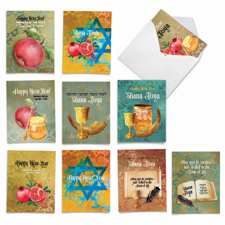 Shana Tova Greetings, Assorted Set Of Rosh Hashanah Notecards - AM6135RHG