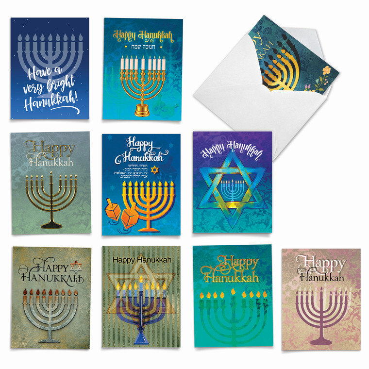 Hanukkah Lights, Assorted Set Of Hanukkah Thank You Notecards - AM6140HYG