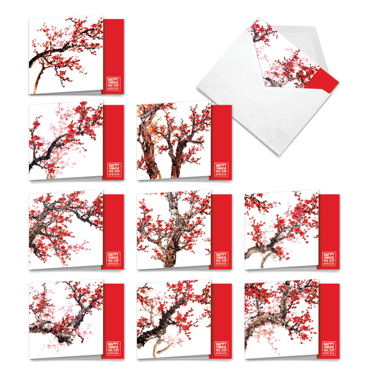 Cheers And Cherries, Assorted Set Of Square-Top Chinese New Year Notecards - AMQ5072LNG