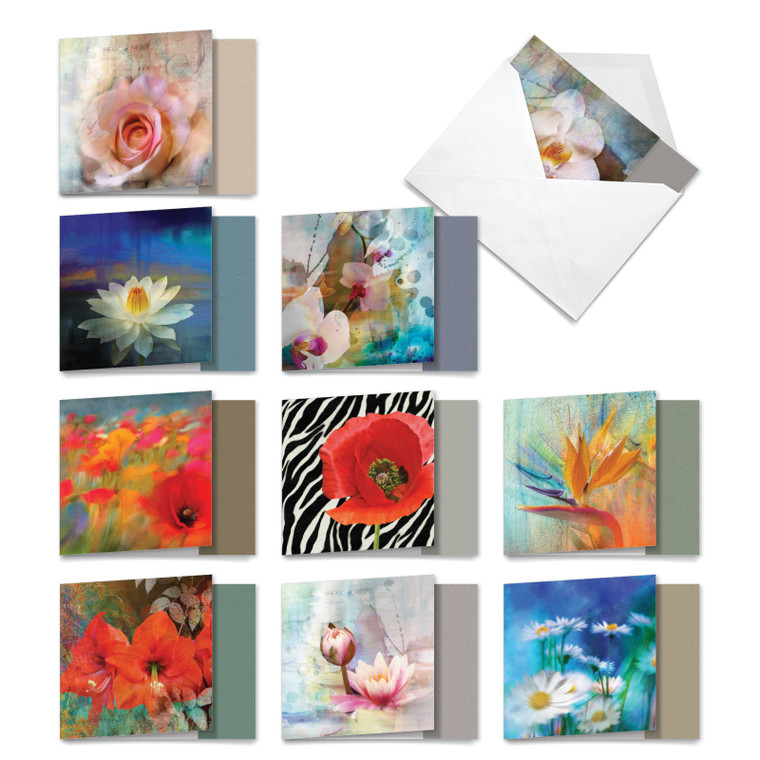 Wall Flowers, Assorted Set Of Square-Top Blank Notecards - AMQ6129OCB