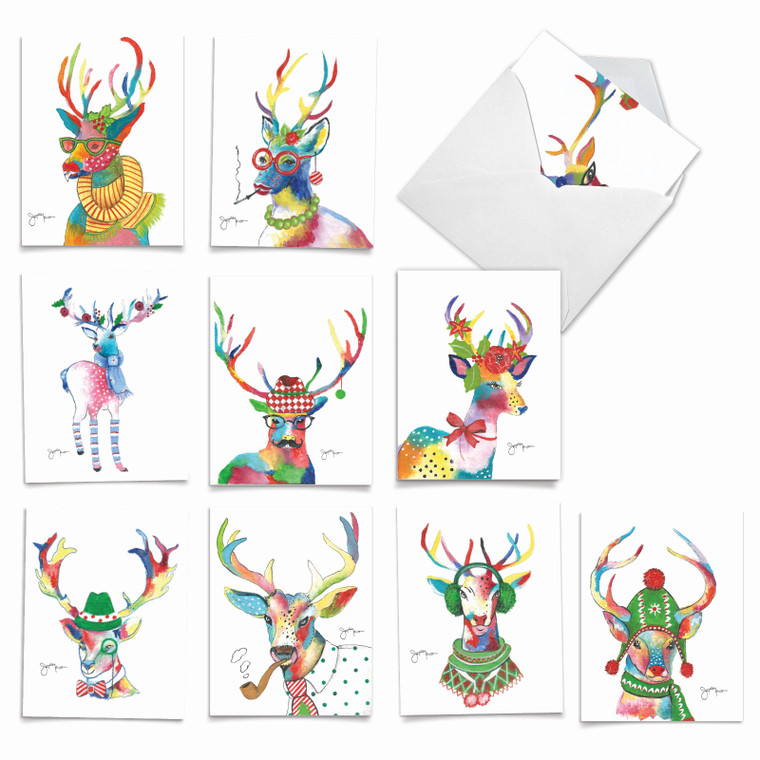 Fancy Reindeer, Assorted Set Of Christmas Notecards - AM6751XSG