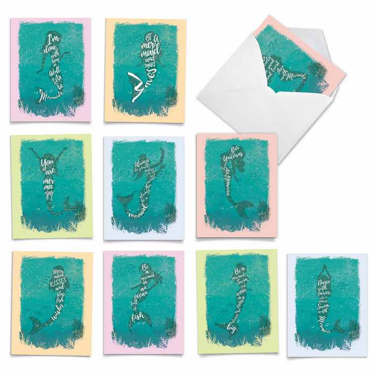 Mermaid Quotes, Assorted Set Of Blank Notecards - AM6824OCB