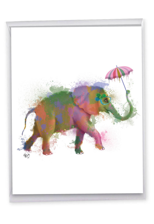 Funky Rainbow Wildlife - Elephant, Extra Large Birthday Greeting Card - J4948JBDG-BE