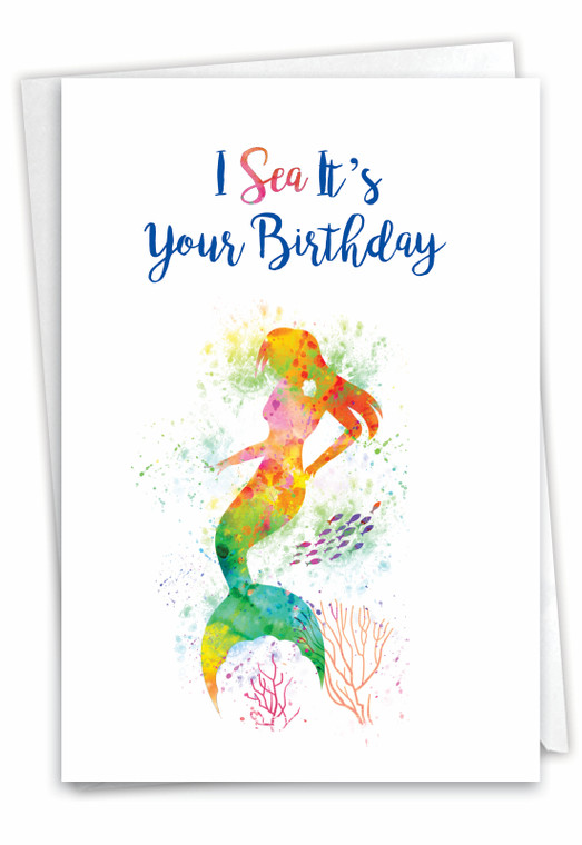 Funky Rainbow Mermaids, Printed Birthday Greeting Card - C6863GBDG