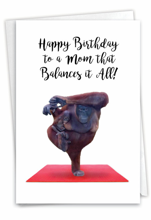 Wildlife Yoga - Orangutan, Printed Birthday Mother Greeting Card - C7030FBMG
