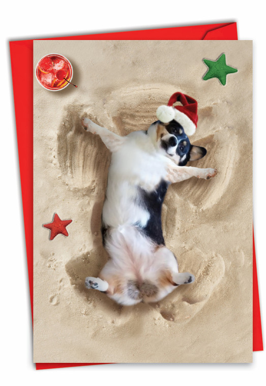 Holiday Sand Angels - Dog, Printed Christmas Greeting Card - C6844FXS