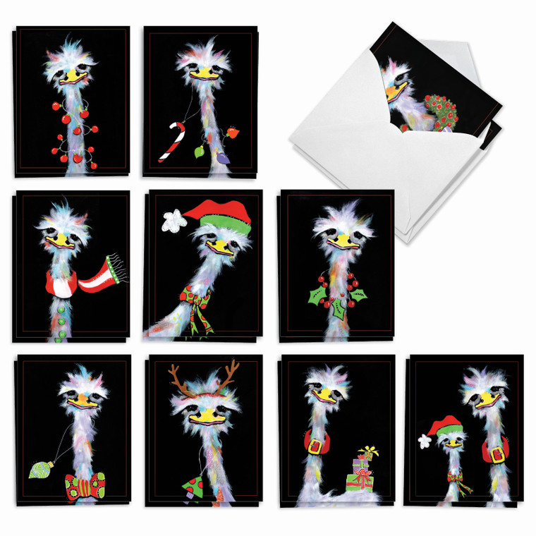 Merry Ostriches, Assorted Set Of Christmas Notecards - AM2914XSG