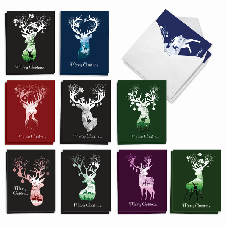 Reindeer Silhouette, Assorted Set Of Christmas Notecards - AM2921XSG