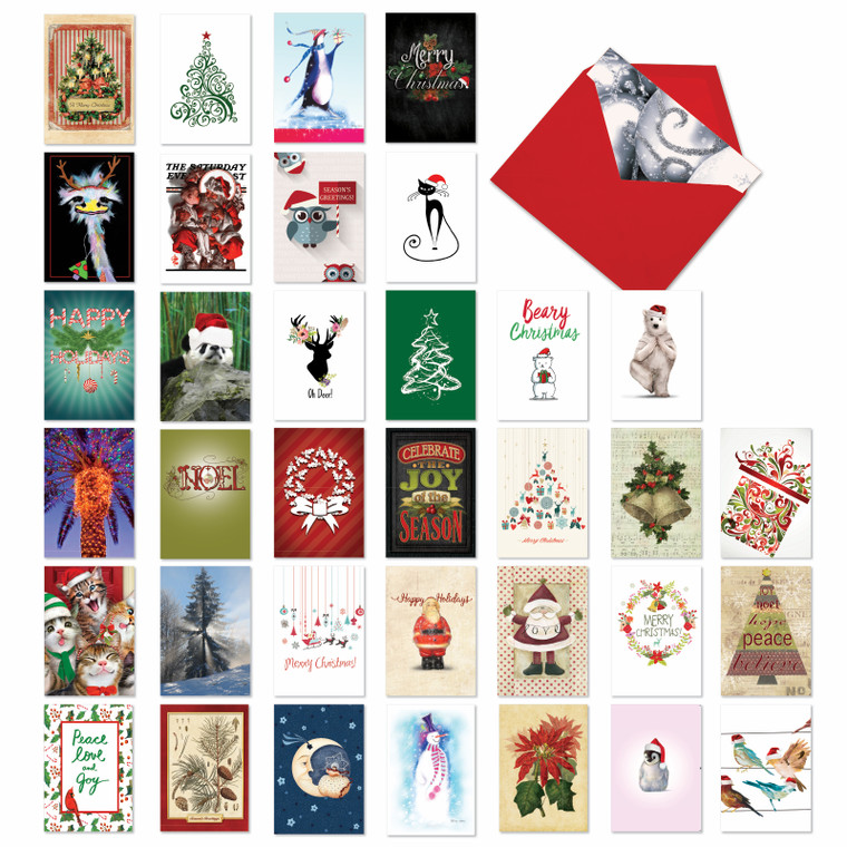 Season's Best, Assorted Set Of 36 Printed Christmas Greeting Cards - AC7160XSG