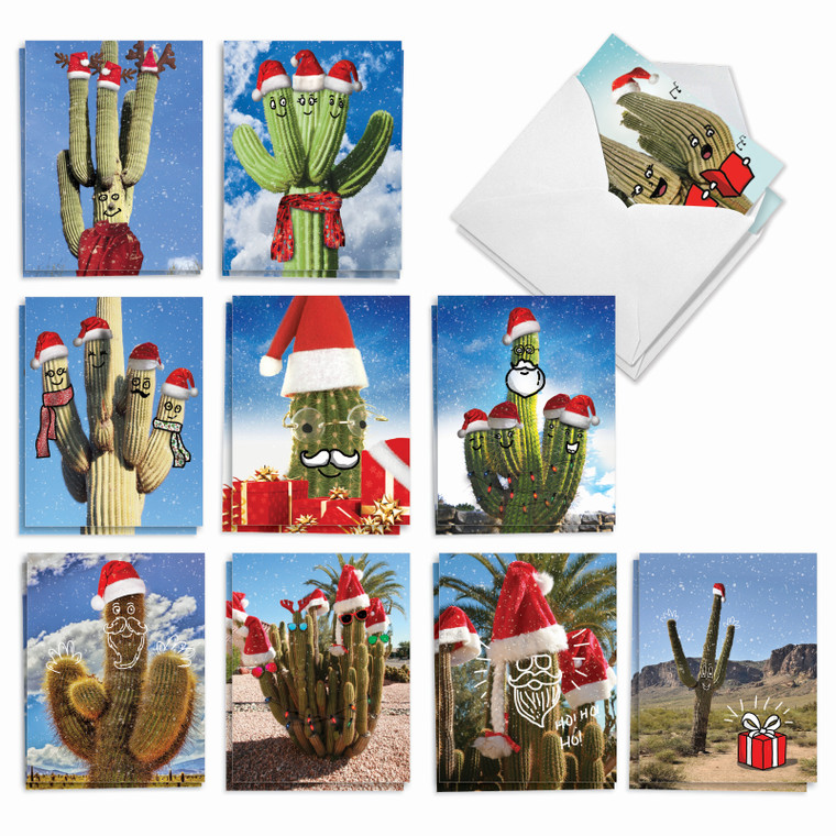 Santa's Cactus, Assorted Set Of Christmas Thank You Notecards - AM7379XTG