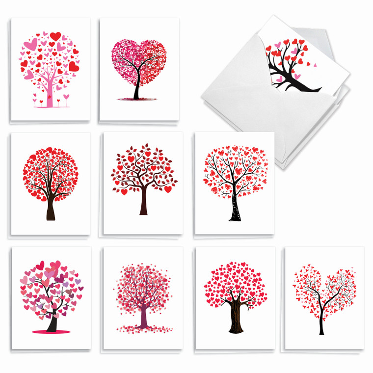 Love Trees, Assorted Set Of 20 Printed Valentine's Day Notecards - AM3185VDG