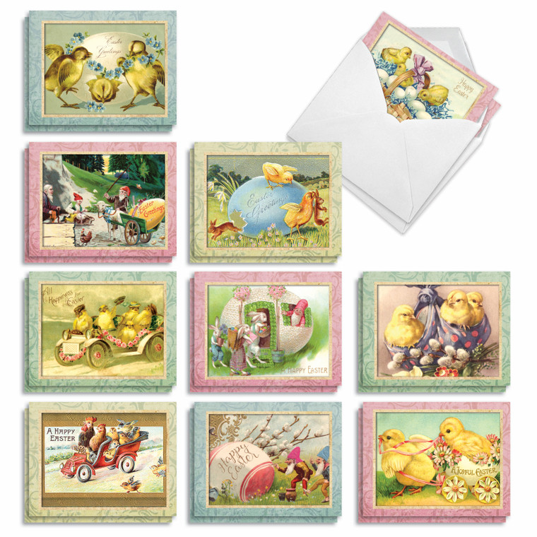 Springtime Chicks, Assorted Set Of 20 Printed Easter Notecards - AM3196EAG