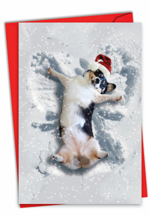 Critter Snow Angels - Dog, Printed Christmas Greeting Card - C4187FXS