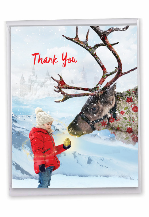 Patterned Animals - Reindeer, Extra Large Christmas Thank You Greeting Card - J2940GXTG