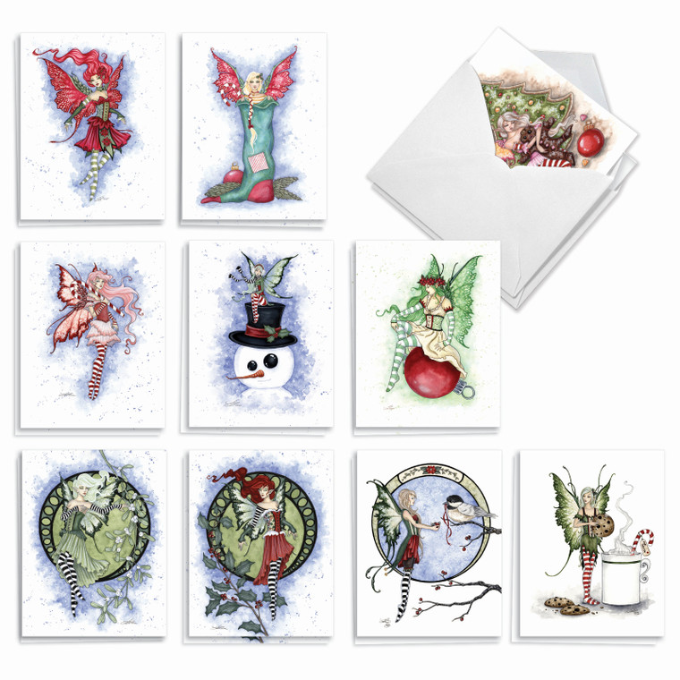 Holiday Fairies, Assorted Set Of Christmas Notecards - AM3371XSG