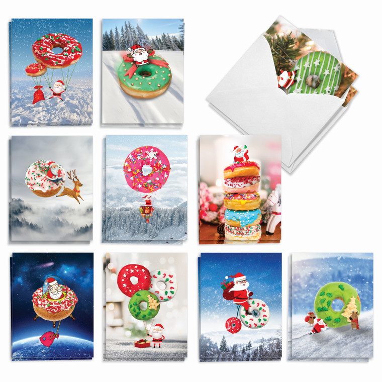 Donut Ho Ho Holes, Assorted Set Of Christmas Notecards - AM3489XSG