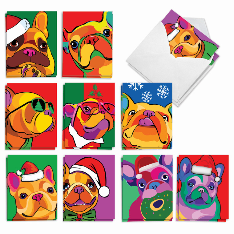 Bold Bulldogs, Assorted Set Of Christmas Notecards - AM3499XSG