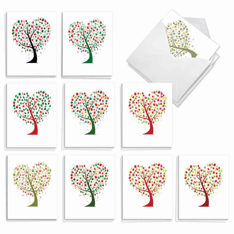 Gifted Trees, Assorted Set Of 20 Printed Christmas Notecards - AM3502XSG