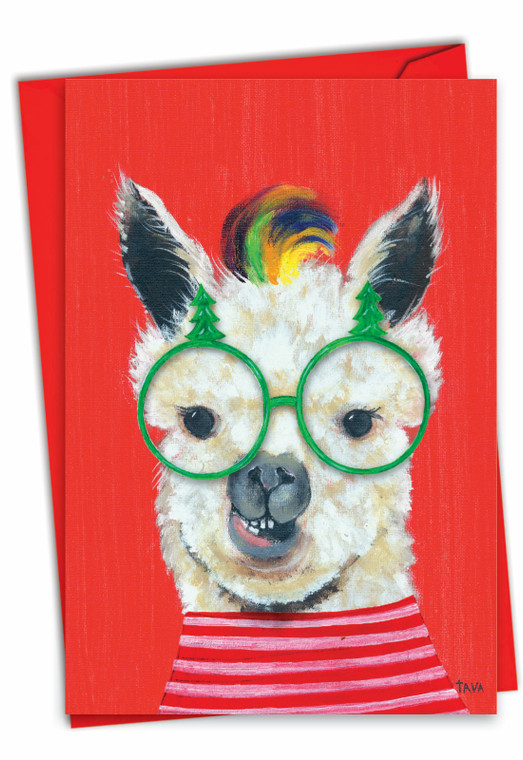 Personality Llamas - Glasses, Printed Christmas Greeting Card - C7036JXS