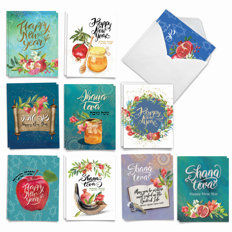 Sweet New Year, Assorted Set Of Rosh Hashanah Notecards - AM9099RHG