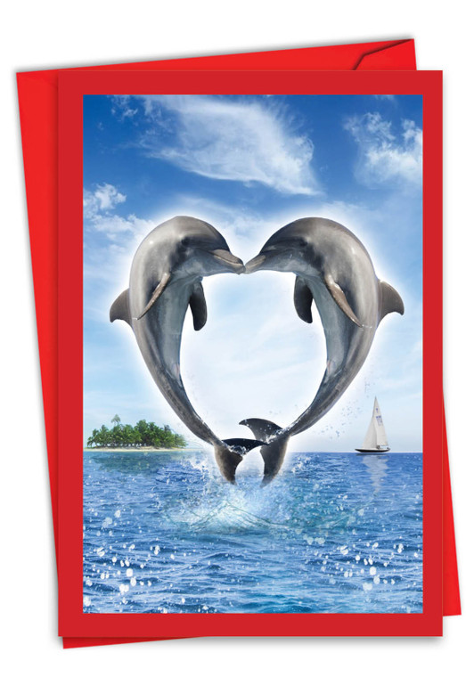 Loving Animals - Dolphins, Printed Valentine's Day Greeting Card - C3504IVDG