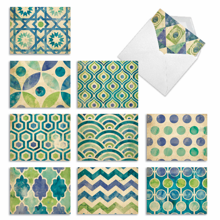 Watercolor Tiles, Assorted Set Of Blank Notecards - AM6685OCB
