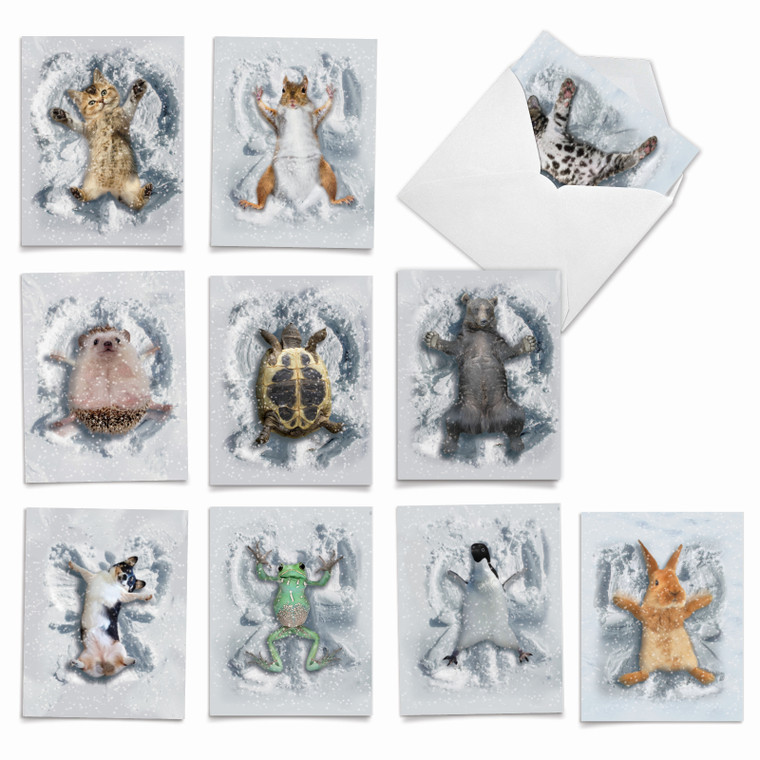 Critter Snow Angels, Assorted Set Of Blank Notecards - AM4187OCB