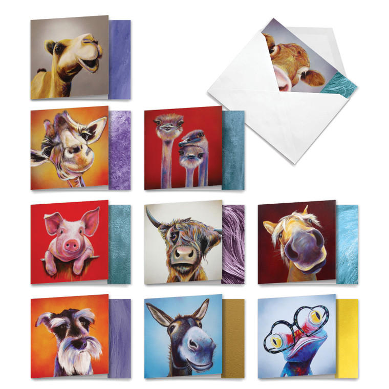 Animal Magnetism, Assorted Set Of Square-Top Blank Notecards - AMQ6218OCB