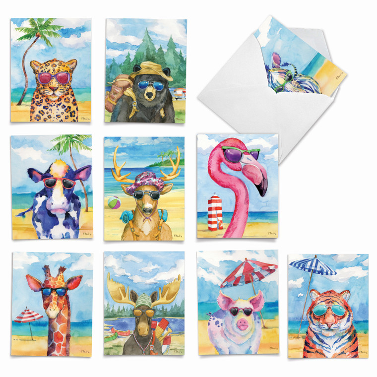 Animal's Day Off, Assorted Set Of Blank Notecards - AM6670OCB