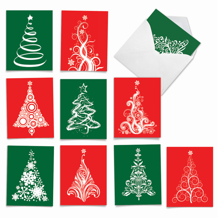 Fanciful Firs, Assorted Set Of Blank Notecards - AM3270OCB