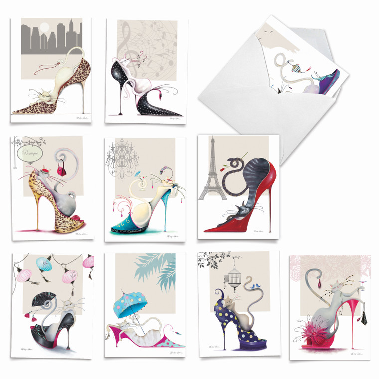 Catitude Shoes, Assorted Set Of Blank Notecards - AM3324OCB