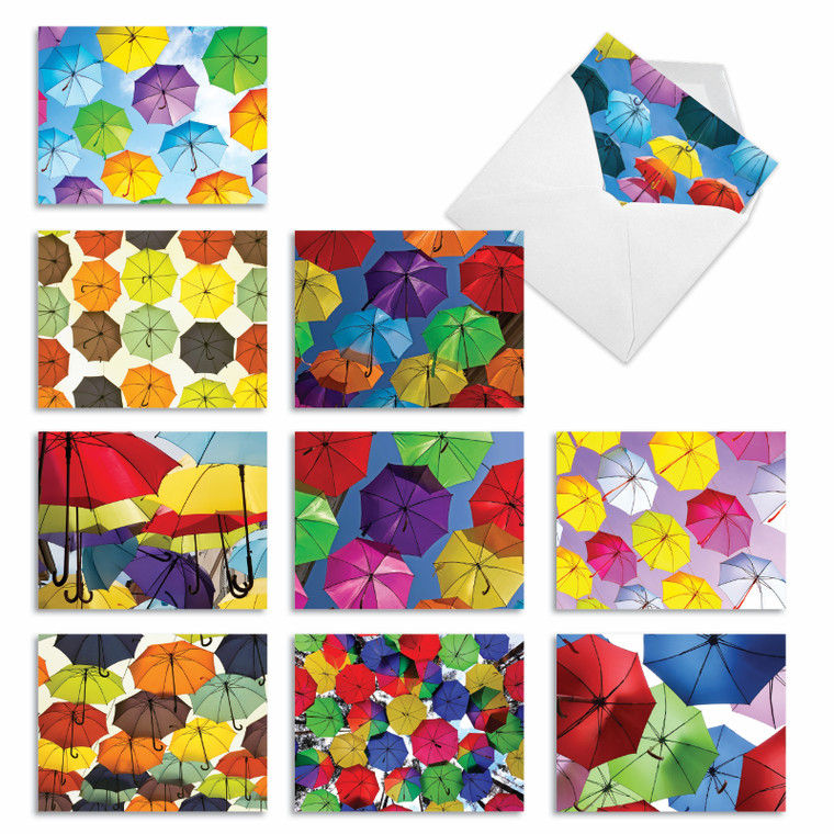Flying Umbrellas, Assorted Set Of Blank Notecards - AM2331OCB