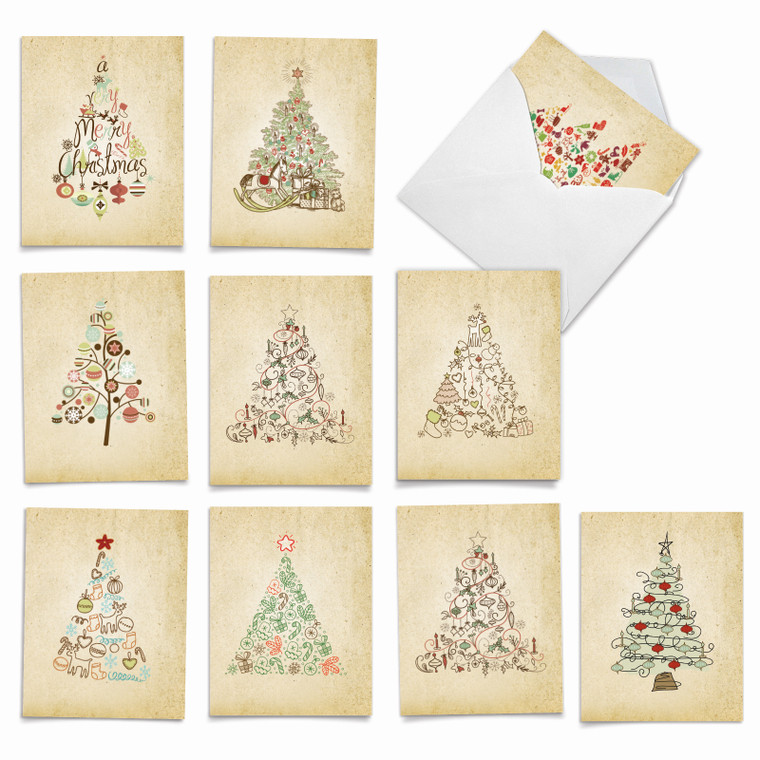 Retro Tannenbaum, Assorted Set Of Blank Notecards - AM6648XSB