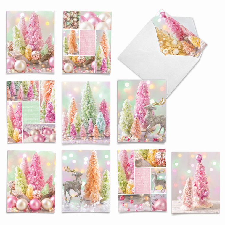 Pastel Noel, Assorted Set Of 10 Printed Blank Notecards - AM6714XSB