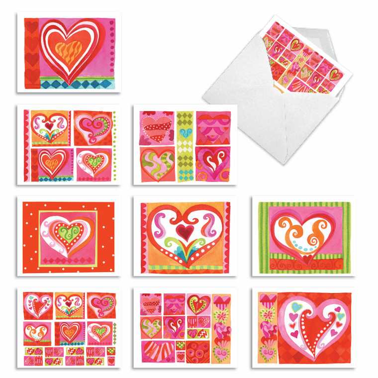 Art Hearts, Assorted Set Of 10 Printed Blank Notecards - M6725OCB