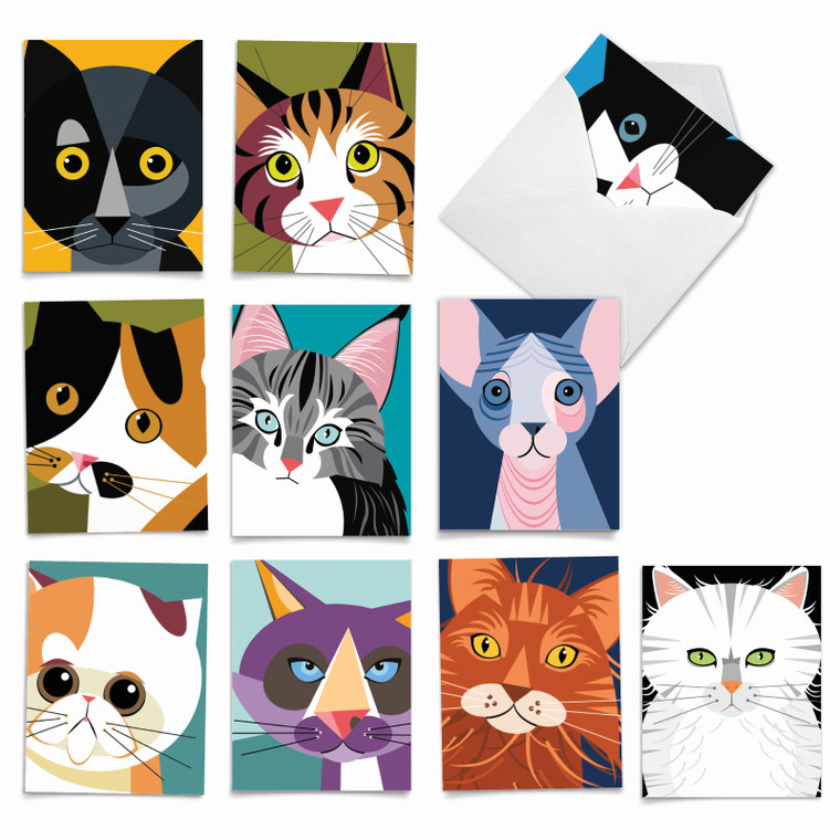 Cubic Cats, Assorted Set Of Blank Notecards - AM6730OCB