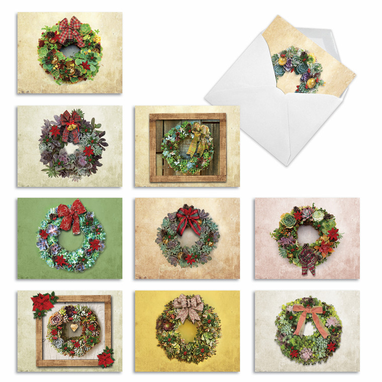 Succulent Wreaths, Assorted Set Of Blank Notecards - AM2942XSB