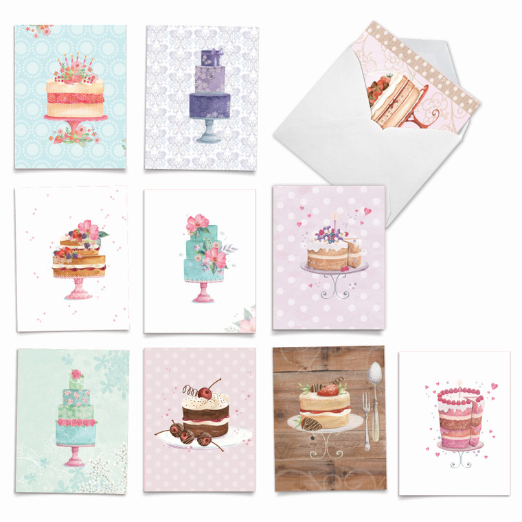 Watercolor Cake, Assorted Set Of Blank Notecards - AM2984OCB