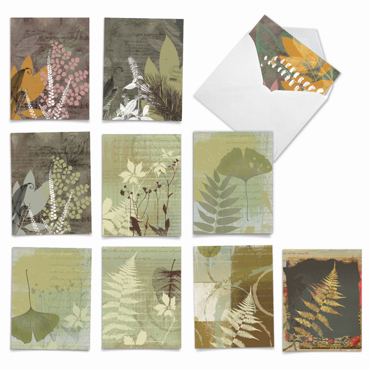 Layered Leaves, Assorted Set Of Blank Notecards - AM2985OCB